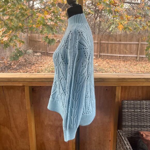 LOFT Women's Pointelle Powder Blue Mock Neck Sweater Size S - Picture 3 of 8